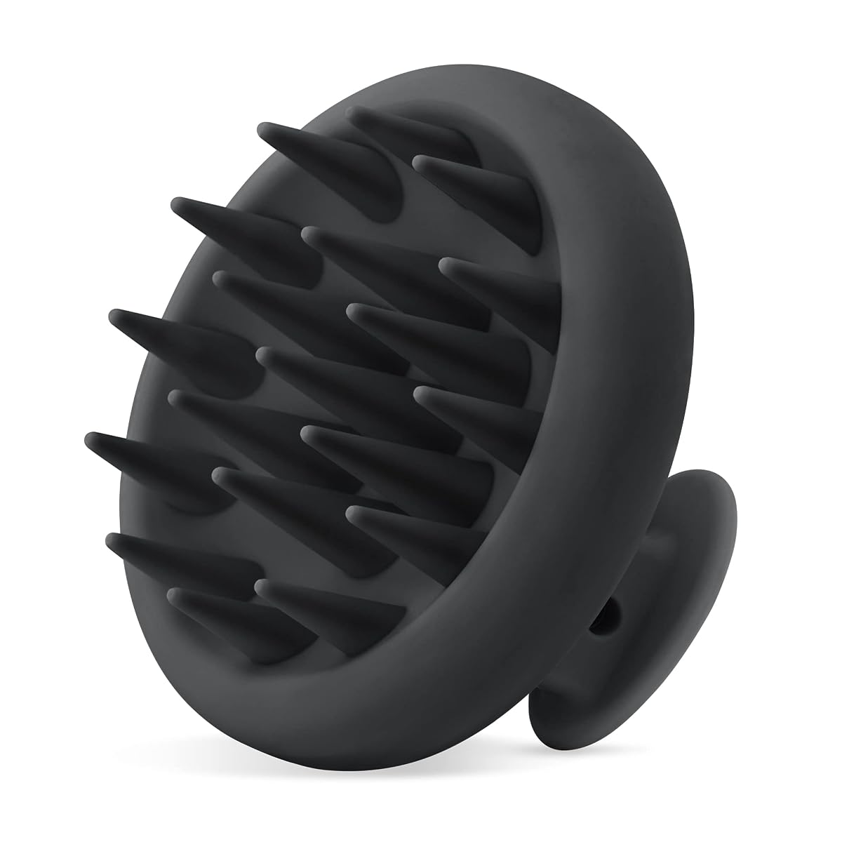 Masseur de cuir chevelu Heeta noir en silicone, compact et muni de picots souples