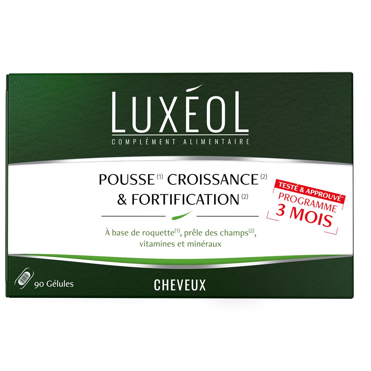 Quatre-vingt-dix gélules végétales rangées sur une pierre claire dans une salle de bain épurée