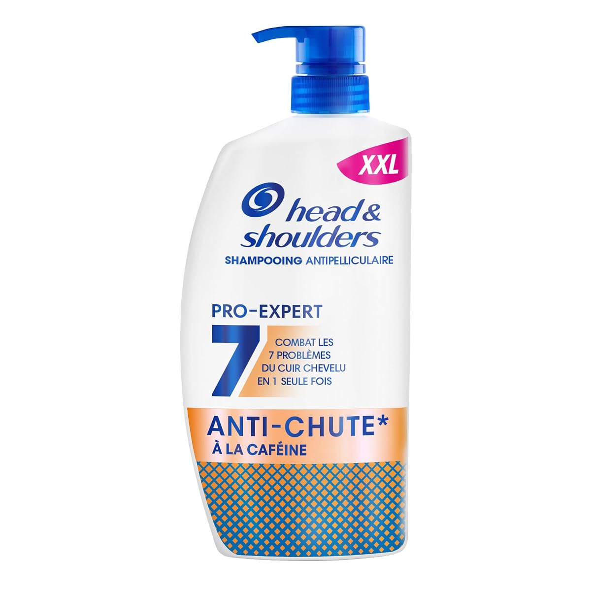 Flacon blanc de shampoing Head & Shoulders de 800 ml avec pompe, posé dans une salle de bain épurée.