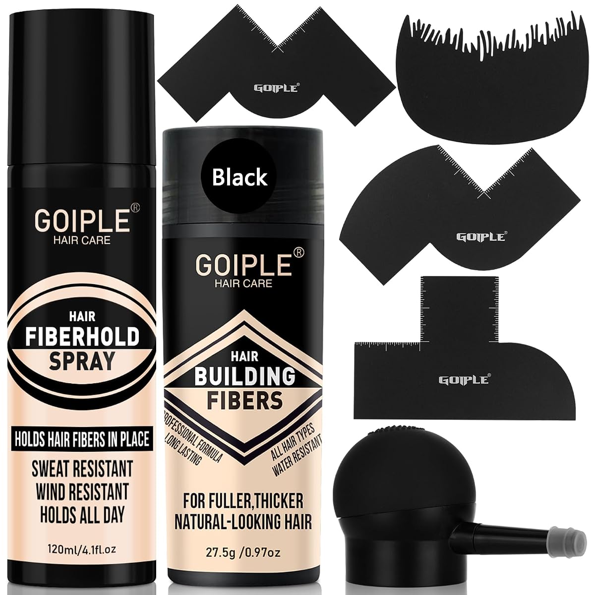 Kit Wozutunt de fibres capillaires noires, spray applicateur, carte de pose et outil pour barbe
