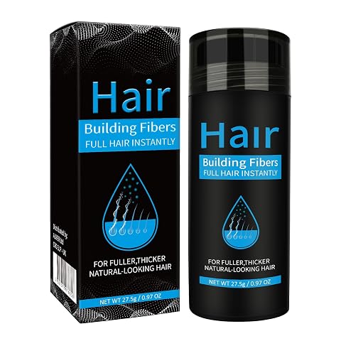 Flacon de fibres capillaires en poudre noire avec applicateur, posé sur une pierre claire