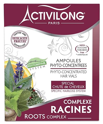 Quatre ampoules de lotion capillaire aux accents bordeaux posées sur une pierre claire.