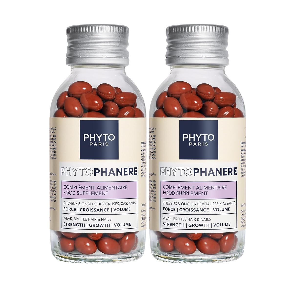 240 capsules molles Phytophanère disposées sur une céramique mate dans une salle de bain épurée