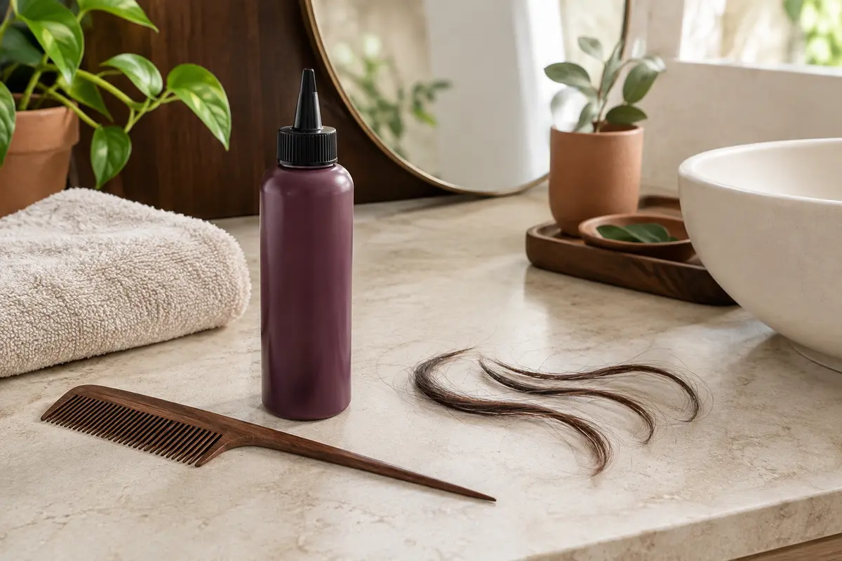 Flacon générique de lotion et peigne à queue pour appliquer un soin sur le cuir chevelu