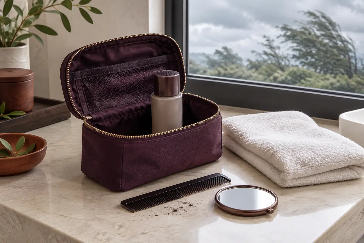 Trousse de coiffure avec fibres capillaires, peigne, miroir et serviette pour l’application