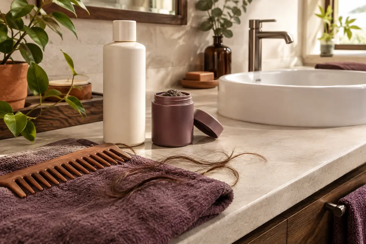Serviette, peigne et shampoing réunis pour retirer des fibres capillaires en douceur le soir
